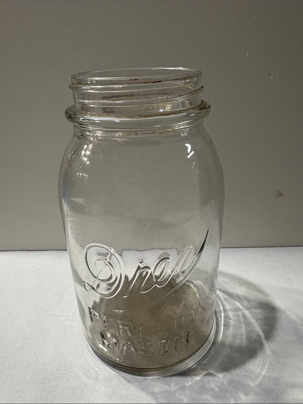 Vintage  Clear glass Drey Perfect Mason Quart Fruit Jar Good Condition